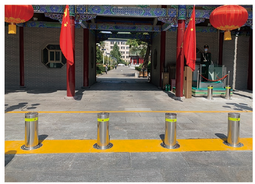 Automatic rising bollards at a school entrance