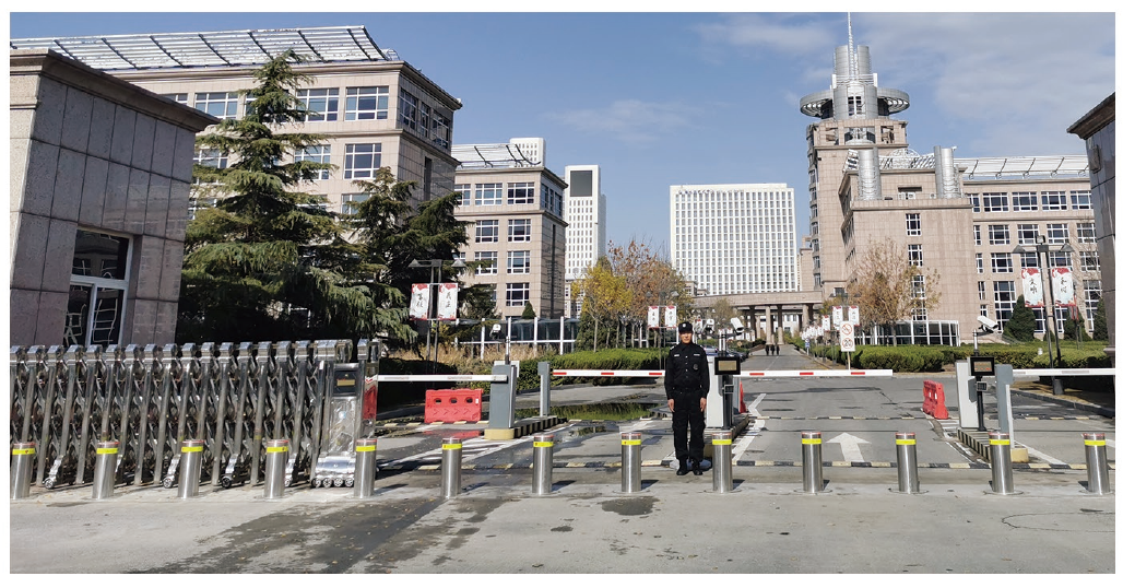Multiple automatic rising bollards protecting an enterprise campus entrance